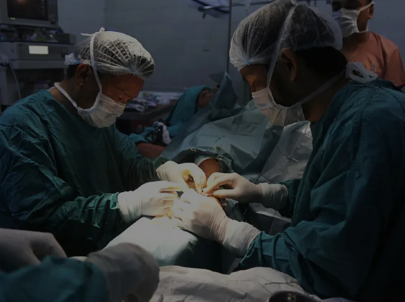 A surgical team at work during a procedure